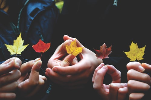 People with leaves